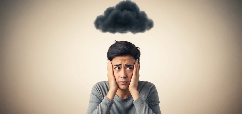 a man under a dark cloud of anxiety