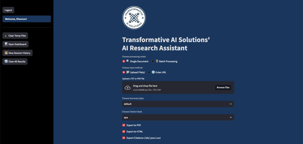 Research Assistant User Interface