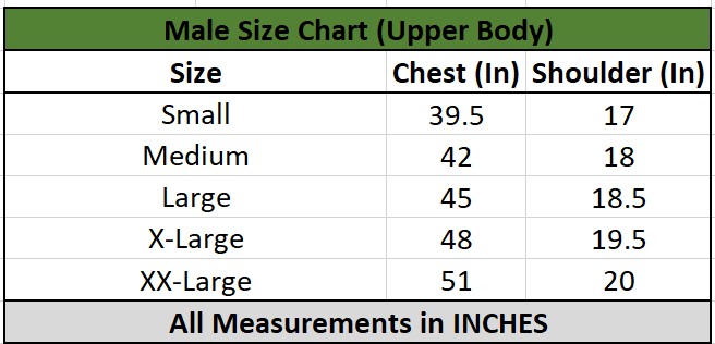 male size chart