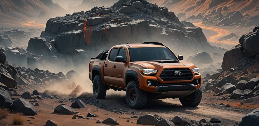 a truck driving through a rocky terrain