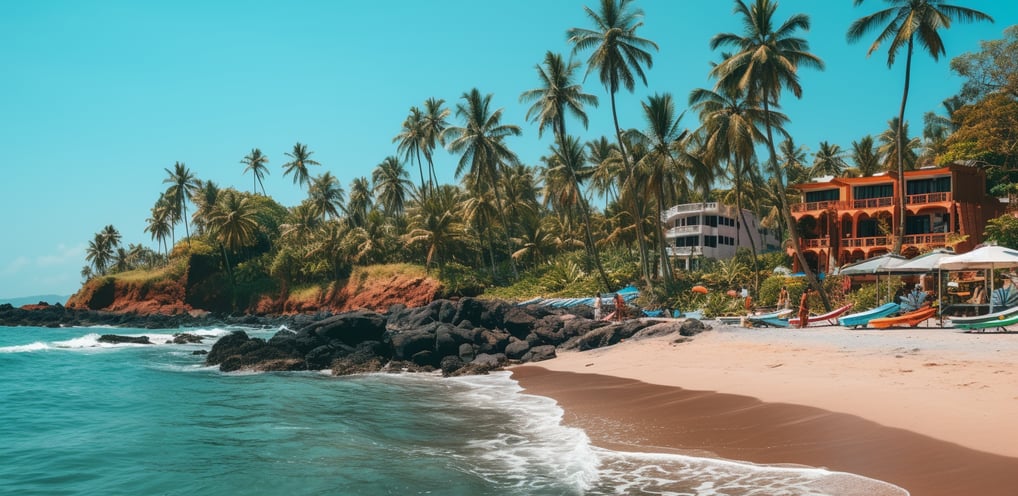 a beach with a beach chair and umbrellas