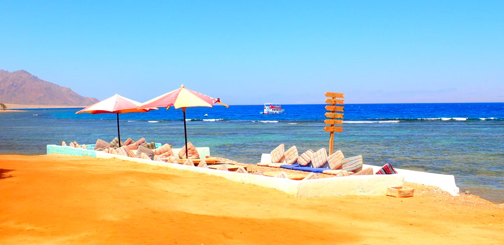 Beach view relax  place with umbrella at Bedouin star