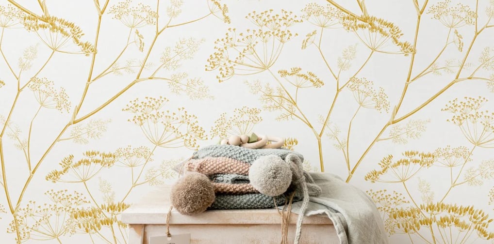 yellow and white floral wallpaper
