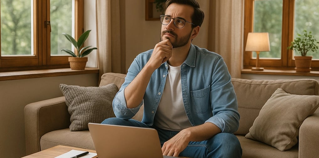 a man sitting on a couch with a laptop computer