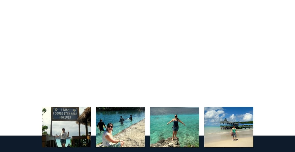 Registros da autora viajando por destinos tropicais do Caribe