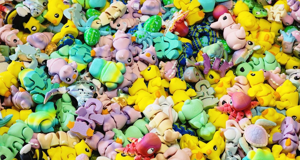 A mounting of miniature 3d printed collectables