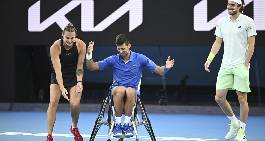 Djokovic in a wheelchair promoting inclusion and tennisweelchair