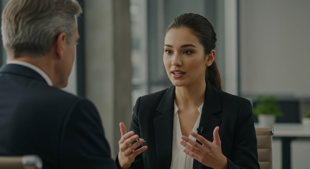 job candidate confidently handling a difficult question on interview