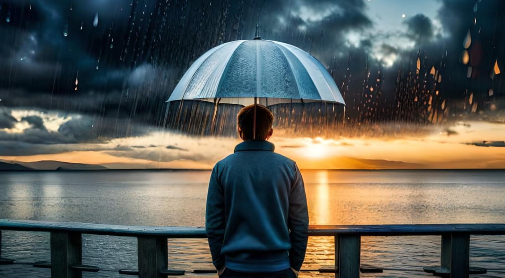 a man standing in front of a sunset