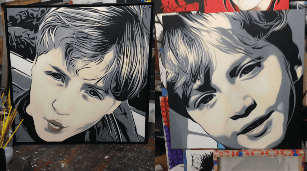 Pintura personalizada em estilo Pop Art com cores vibrantes e temas icônicos, perfeita para decoraçã