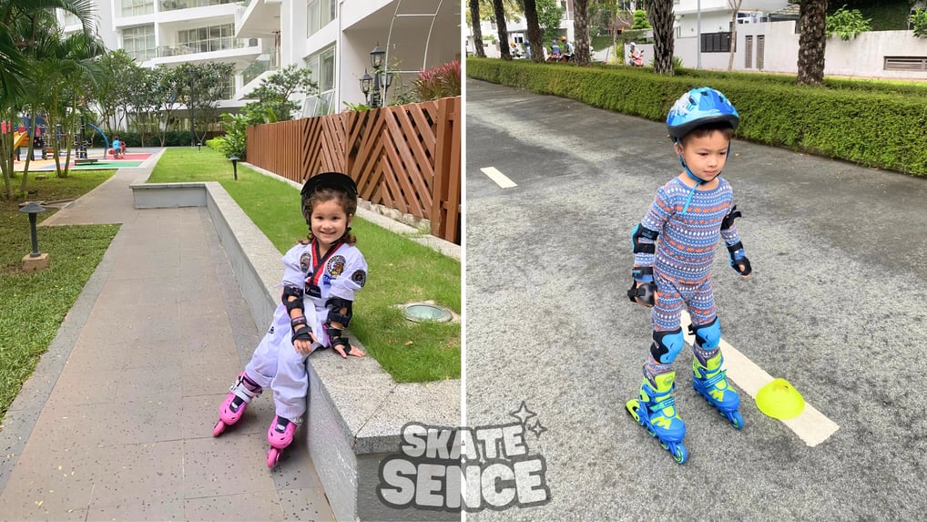 hình ảnh học viên mang size S giày patin trẻ em, bảo hộ size S