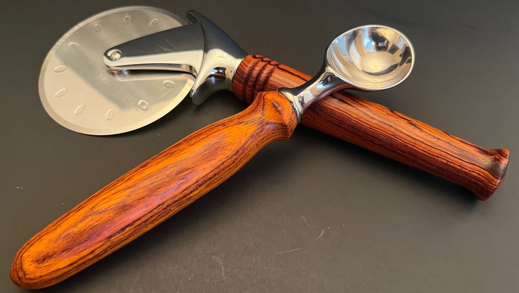 Matching Cocobolo Pizza Cutter and Ice Cream Scoop Set - Wedding Gift