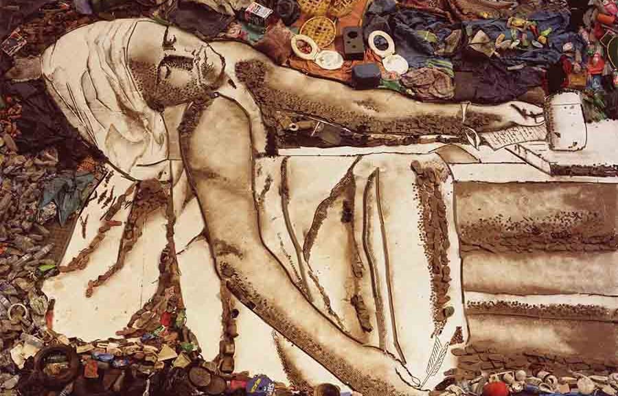 Obra de  Vik Muniz, conhecido por criar retratos e paisagens elaborados a partir de lixo reciclado