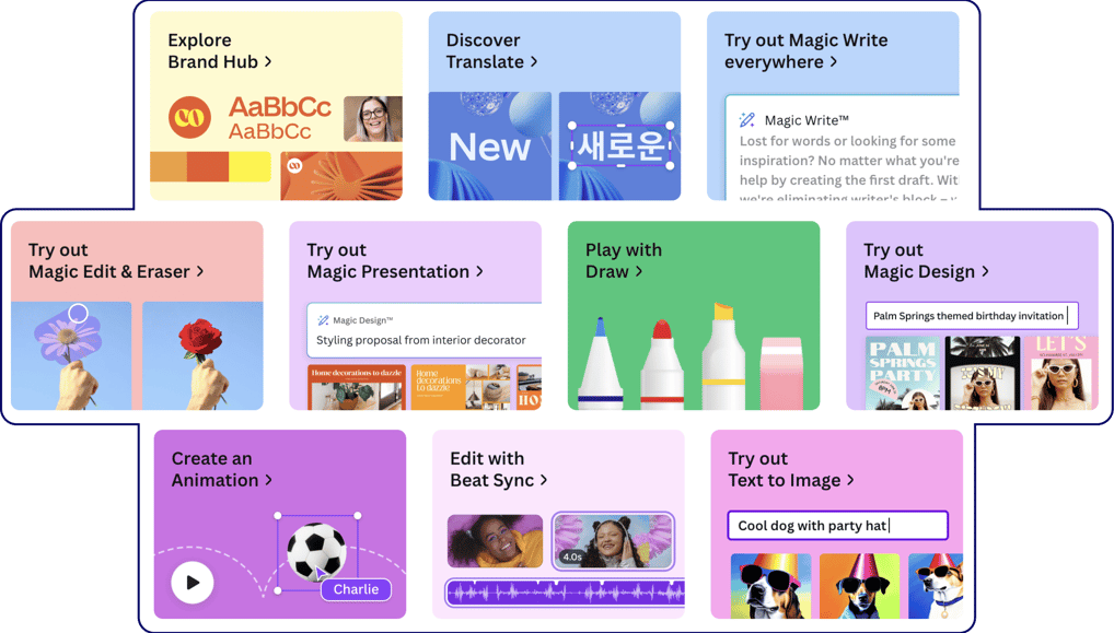 A screenshot of new 10 AI tools from the latest update of Canva