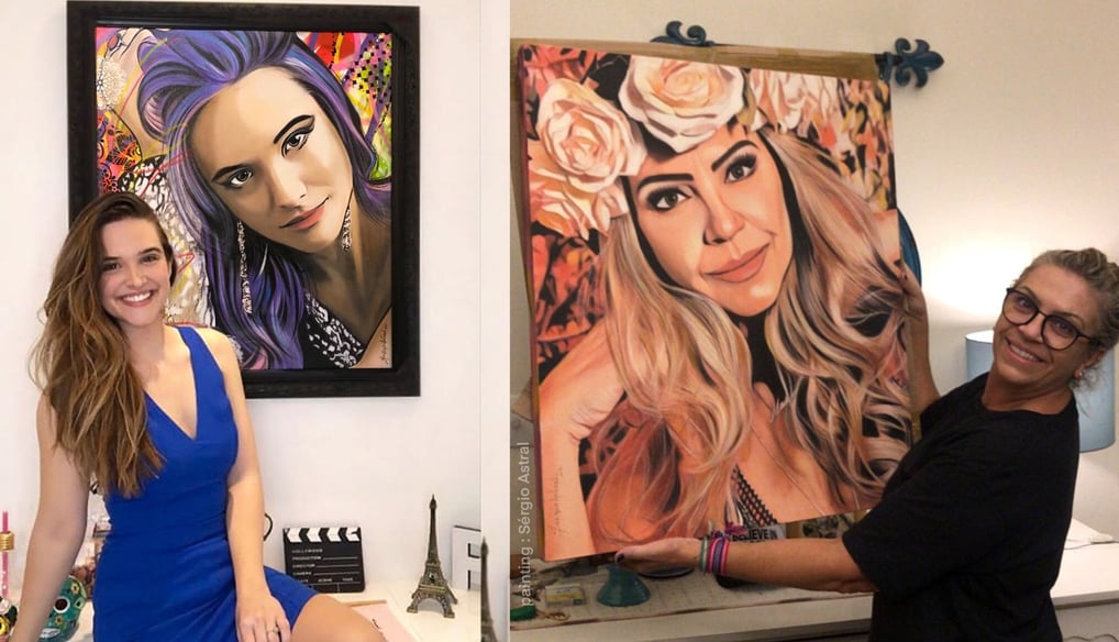 Pintura de mulher em estilo contemporâneo, com tons pastéis suaves