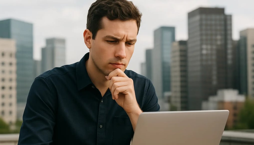 a man sitting at a table with a laptop computer
