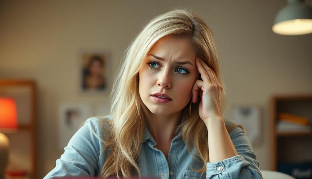 a stressed woman sitting at a table