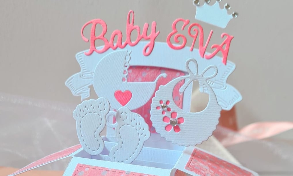 Handmade new baby pop up card made with Sizzix to welcome newborn baby girl or newborn baby boy
