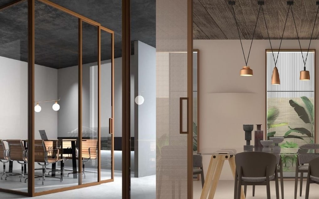 Diseño de oficina corporativa con estructura de madera, mamparas acristaladas y luz natural integrada