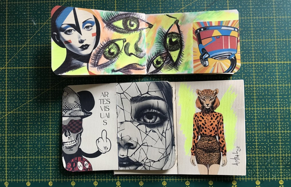 Páginas abertas de livro de artista.