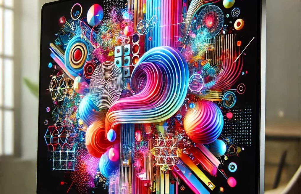 Imagem digital colorida em uma tela de computador, demonstrando a inovação e a criatividade da arte