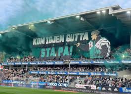 Rosenborg BK-Ultras im Stadion mit Choreografie und schwarz-weißen Schals.