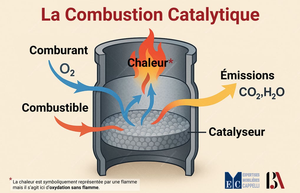Schéma du fonctionnement de la combustion catalytique.