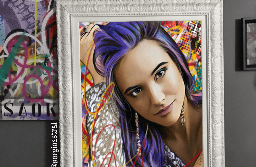 quadro personalizado do rosto da Jualiana Paiva, no estilo Pop-Art