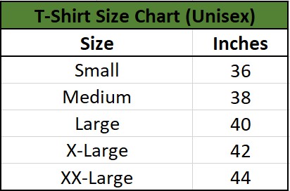tshirt size chart