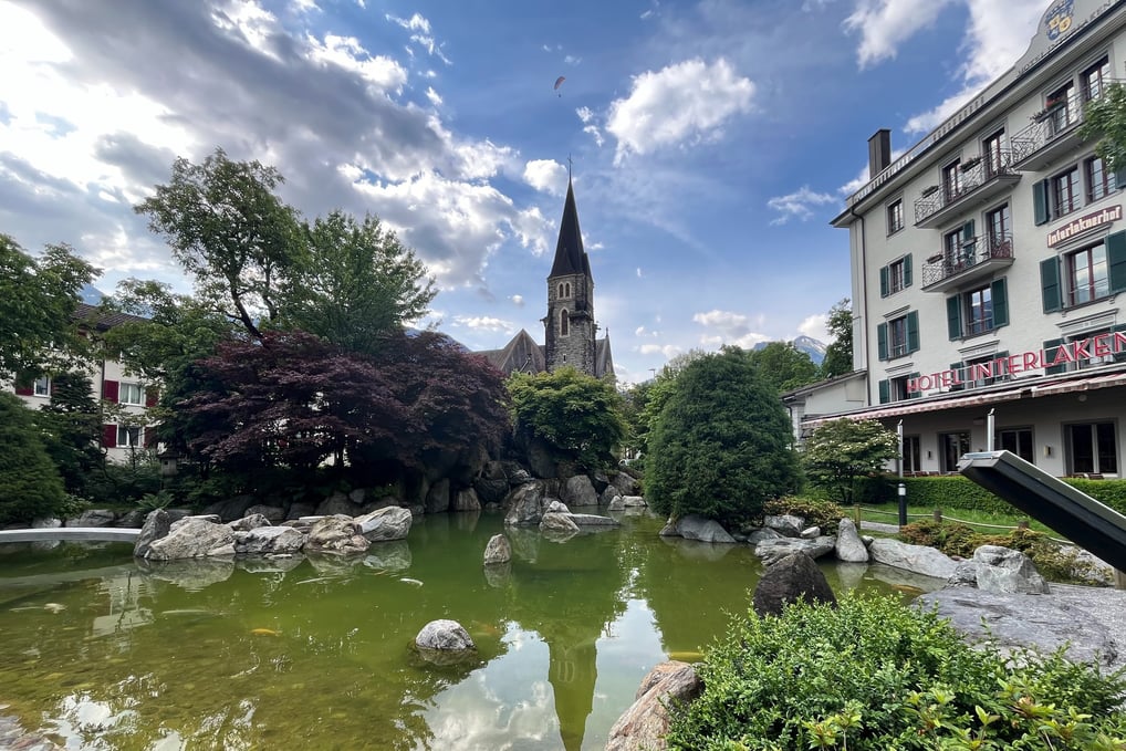 The Japanese Garden in Interlaken next to Hotel Interlaken and St. Joseph's Church