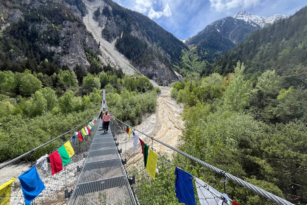 Crossing the Bhutan Brucke in the Pfynwald forest