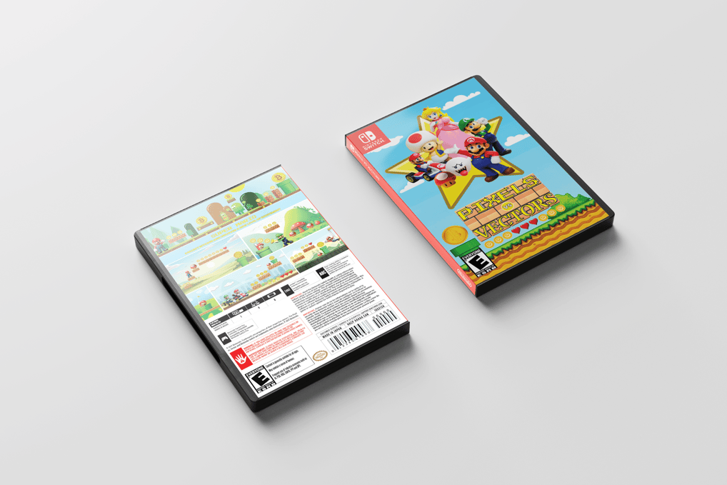 Front and back of 'Pixels vs Vectors' Nintendo Switch game case.