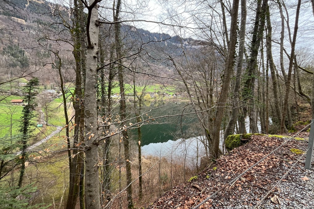 A view of Burgseeli in Goldswil Switzerland reflecting the mountains