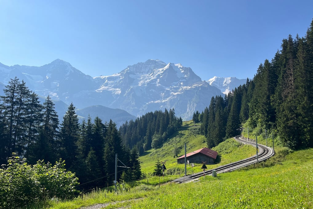 The rail line between Grütschalp and Mürren Switzerland
