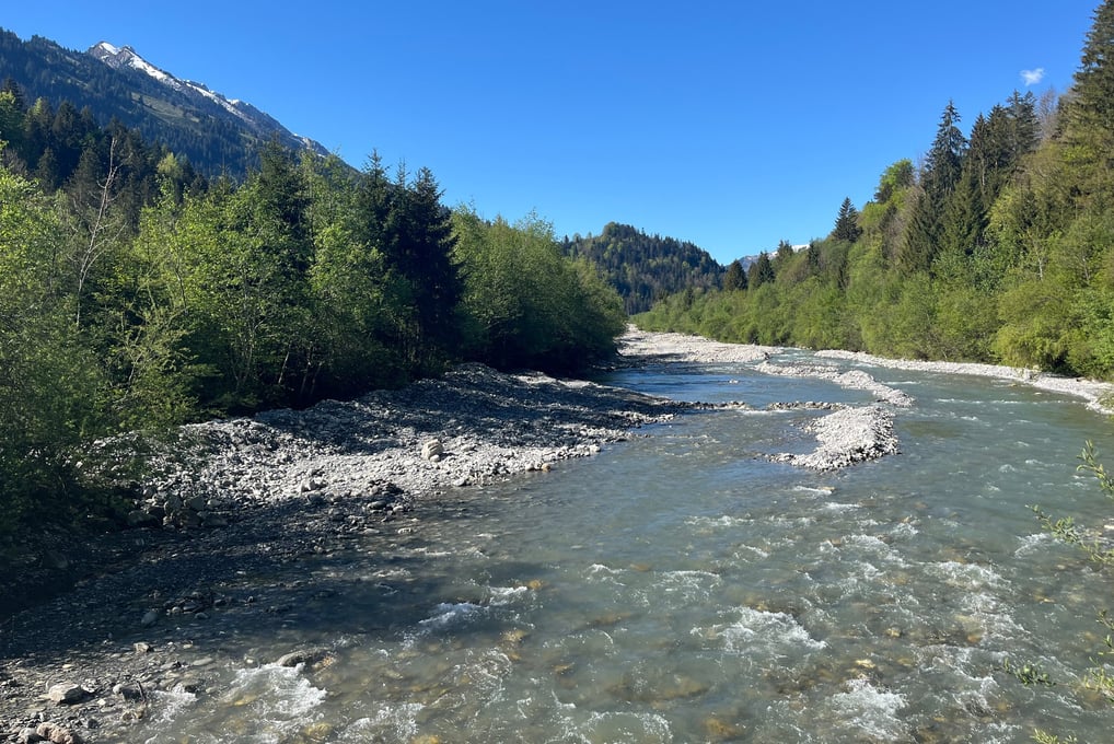 Looking up the Entschlige River outside of Frutigen Switzerland