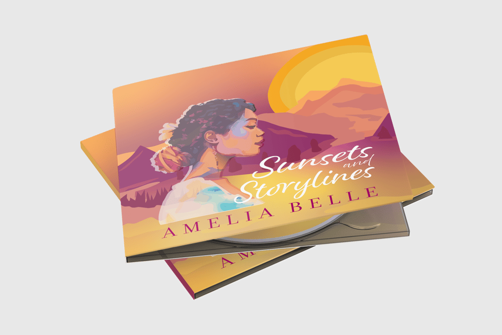 CD album cover by Amelia Belle, featuring warm tones and a scenic portrait