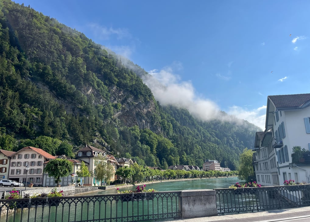 Looking up the Aare River between Unterseen and Interlaken