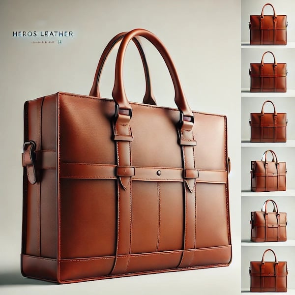 a leather briefcase bag with a leather briefcase