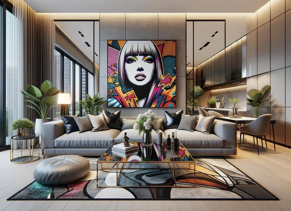 mbiente residencial com quadros Pop-Art