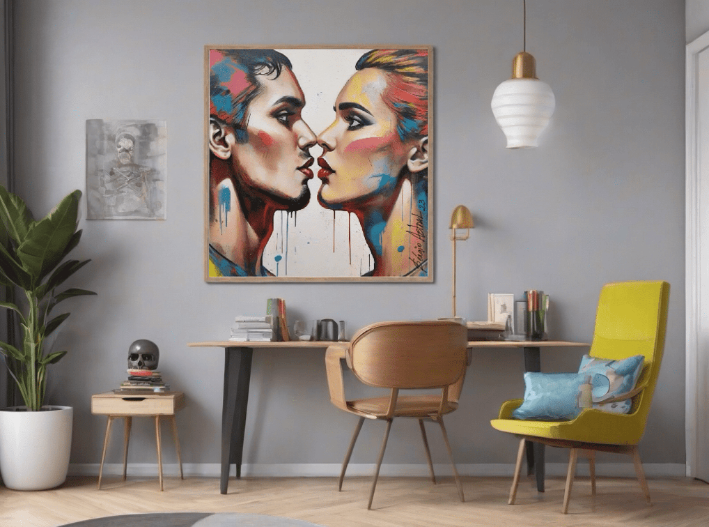 Área de leitura acolhedora com uma parede de POP-ART, transformando o espaço com arte moderna.