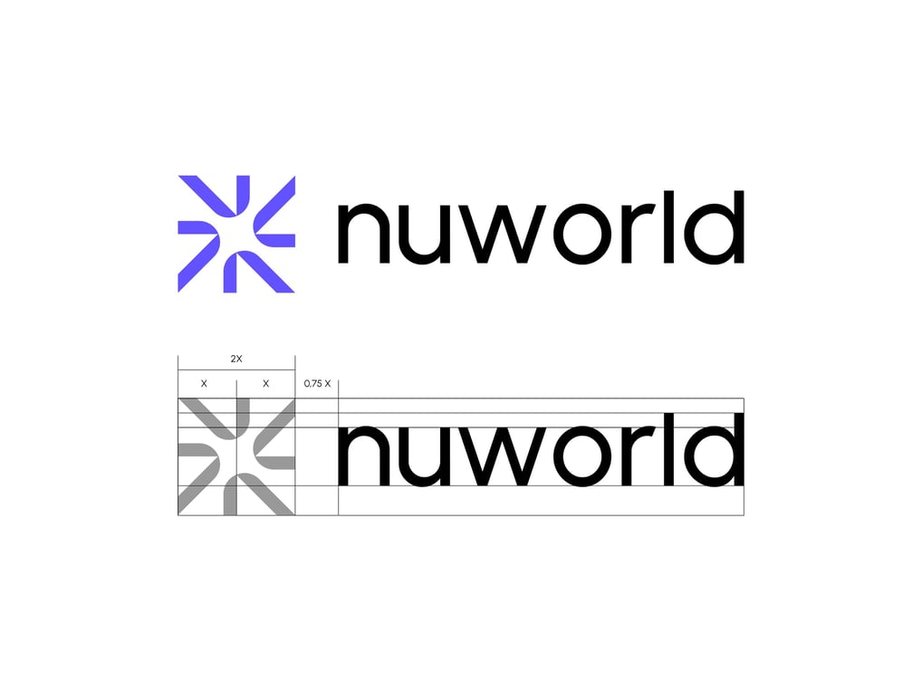nuworkd logo design icon and wordmark structure