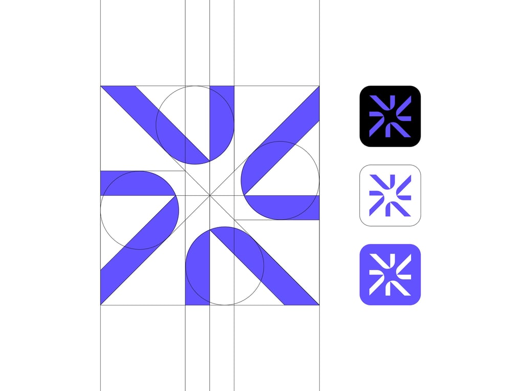 minimalist logo design grid and app icons of letter N and asterisk