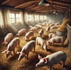 eines frisch gereinigten Schweinestalls. Es zeigt eine lebendige und gepflegte Umgebung