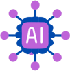 a purple and white logo with the word ai