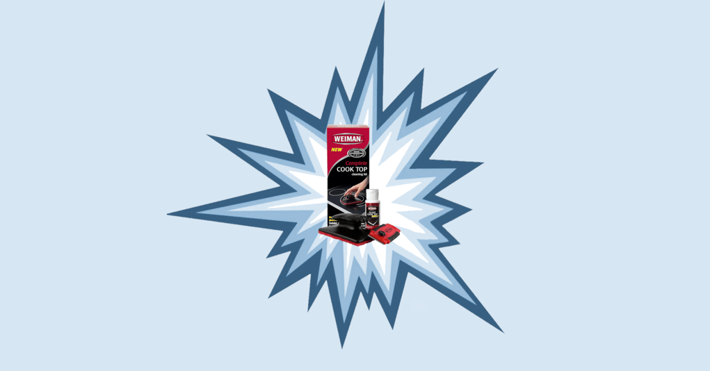 Weiman glass stove top cleaner kit with tools to clean and polish glass cooktops.