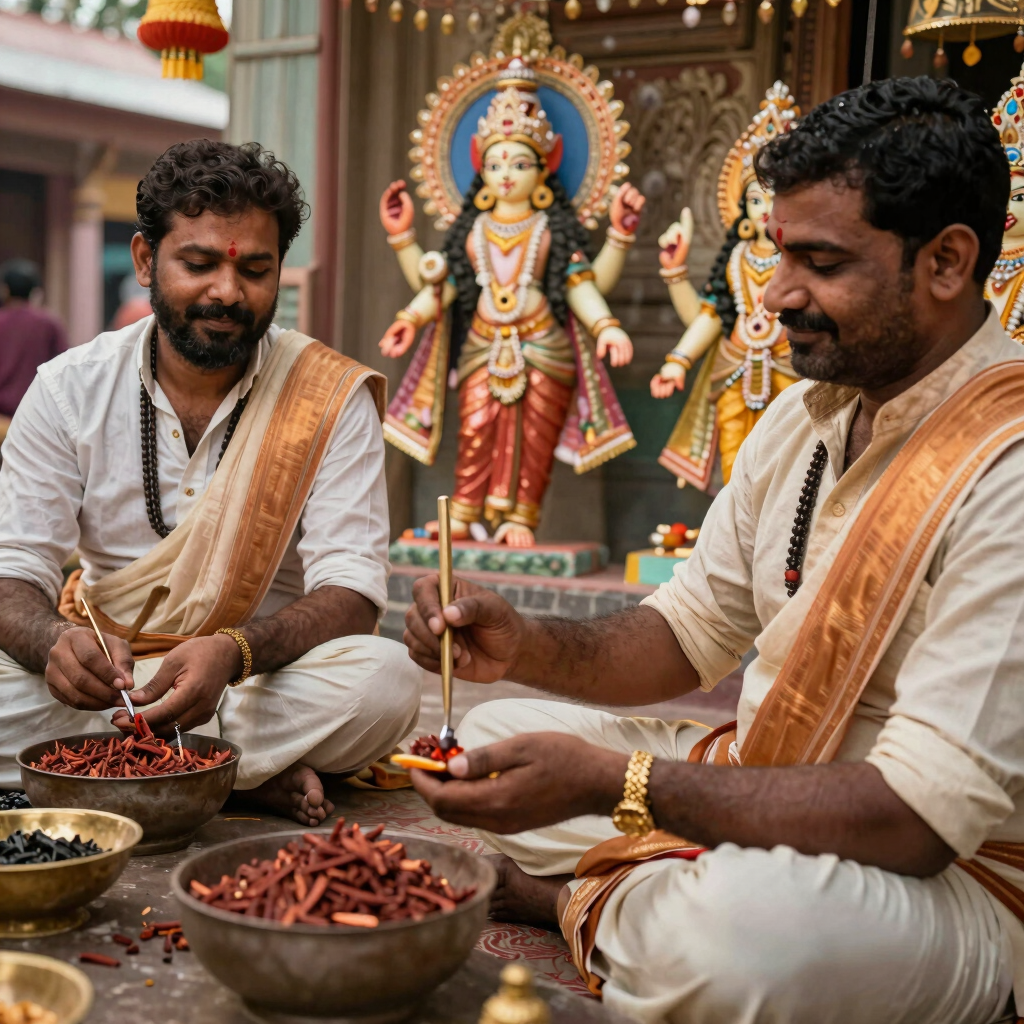 Close-up of a master artisan delicately engraving intricate patterns on a brass Lord Ganesha idol under warm golden light.