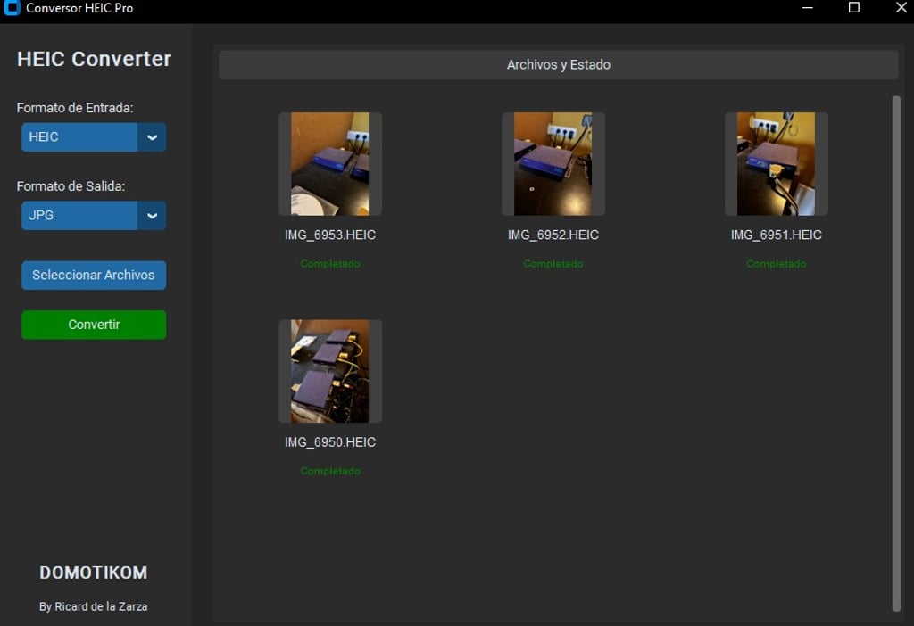 HEIC Converter software interface showing batch processing of HEIC images to JPG format.