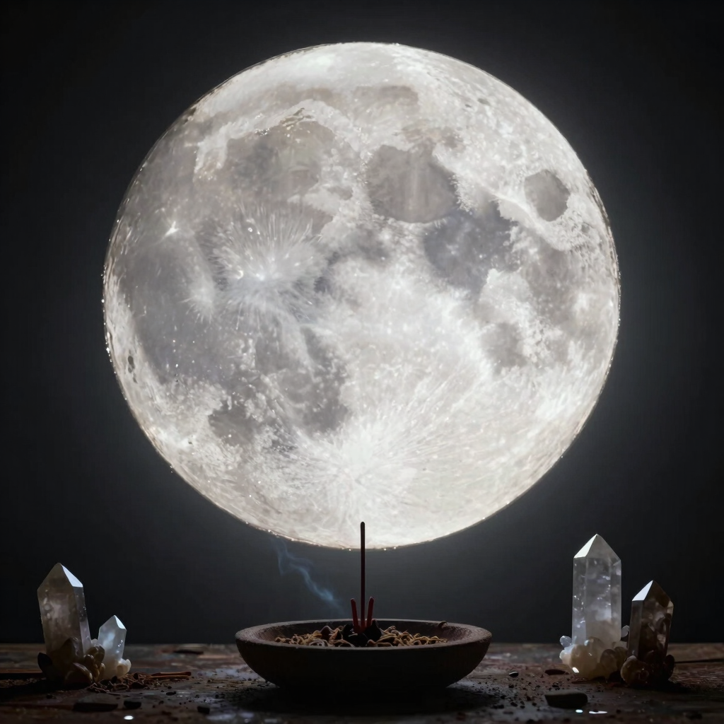 A softly glowing crystal ball resting on an ancient wooden table surrounded by scattered tarot cards and flickering candles.