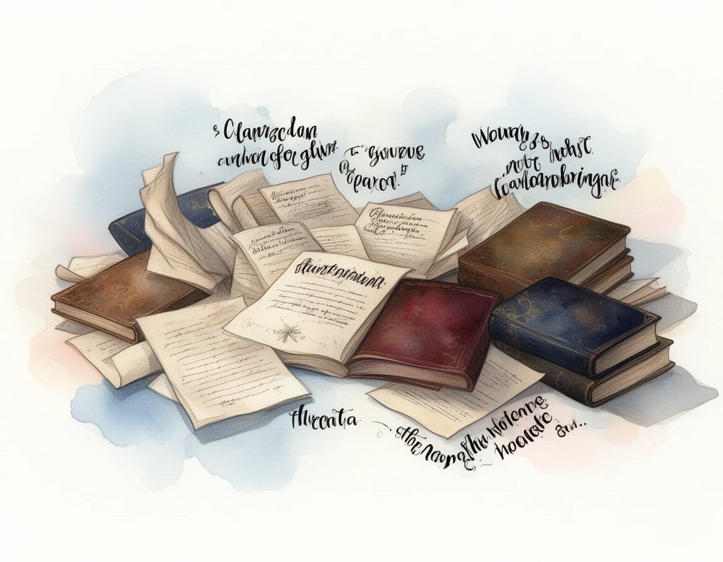 Gen AI watercolour - book and papers with words