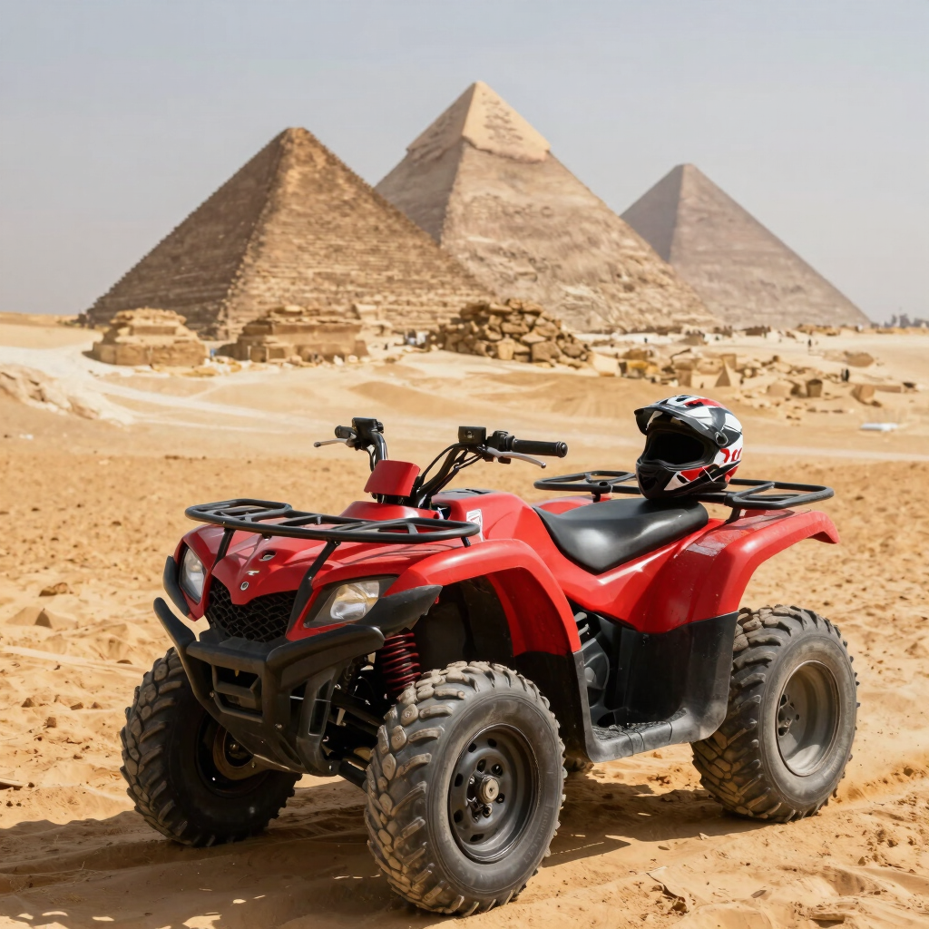 red and black atv on brown sand